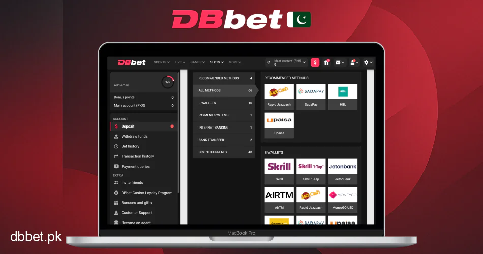 DBbet deposit methods PKR crypto e-wallets
