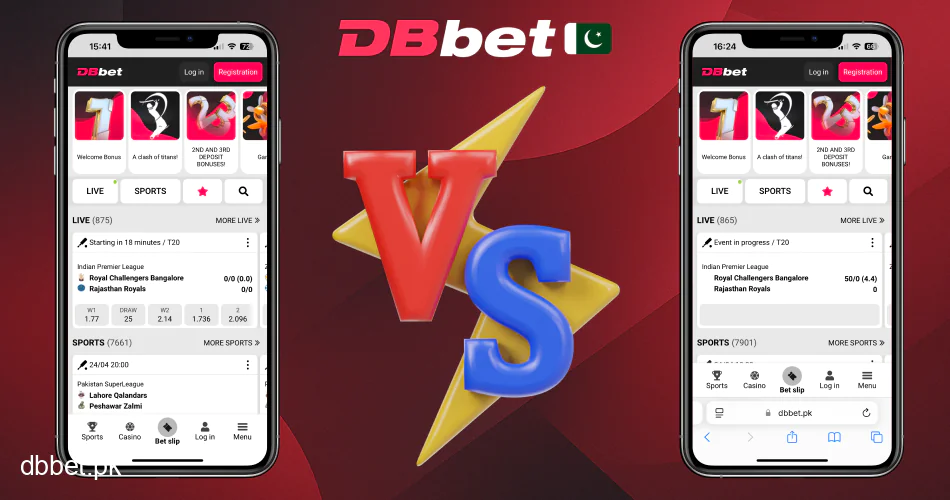 Comparison of the mobile version and the DbBet app
