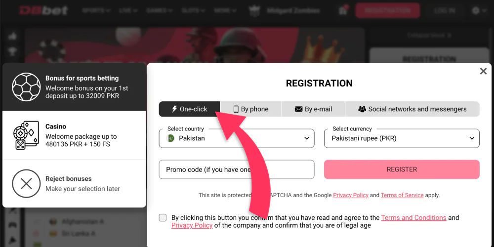 Click One Click Signup Button